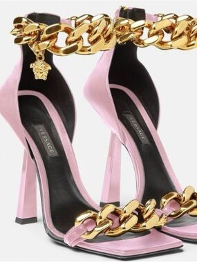 Versace Pink High Heels with Gold Chain Accents